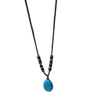 Boho Chic Faux Turquoise Necklace Pendant Beads Leather Cord Southwest Jewelry